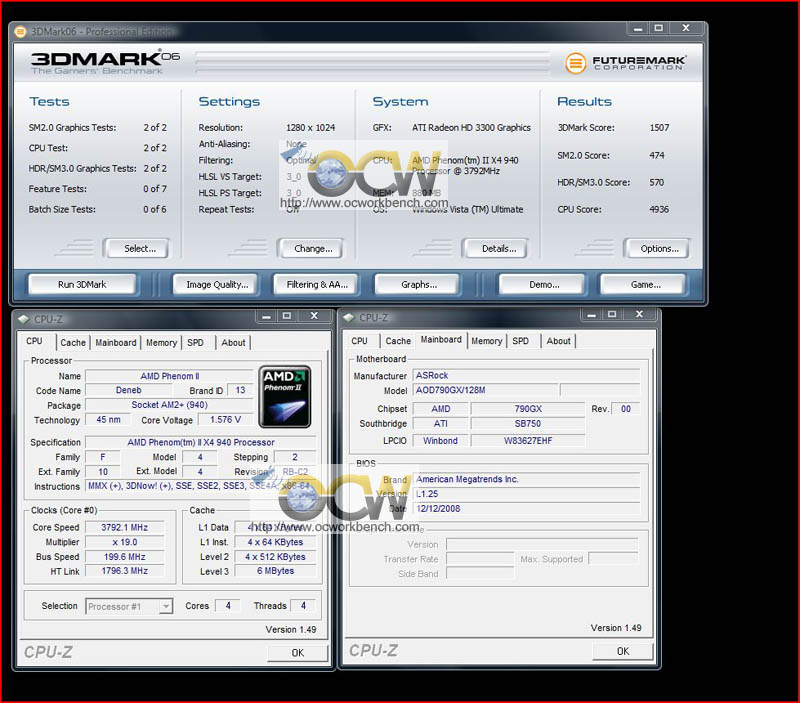 3dMark06 Benchmarks running Phenom II X4 at 4GHz