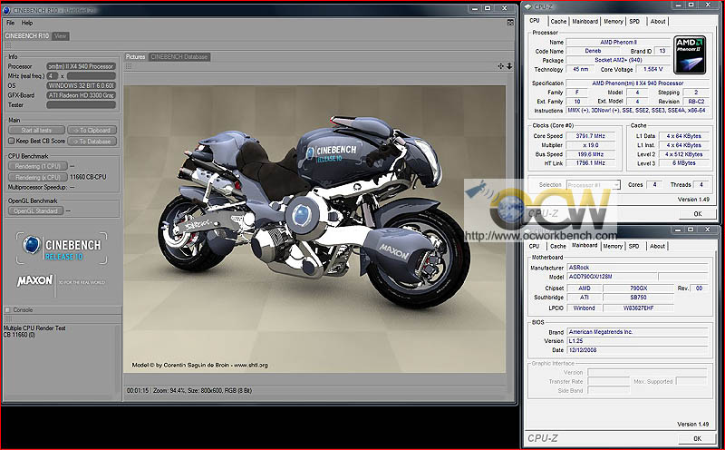 Cinebench 10 Benchmarks running Phenom II X4 at 4GHz