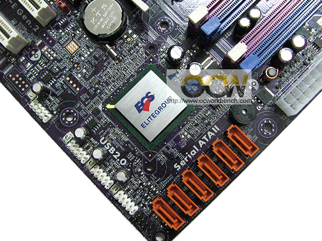 ECS G45T-M2 mainboard photo left bottom corner