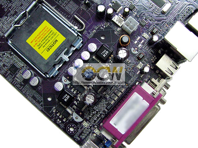 ECS G45T-M2 mainboard photo right top corner